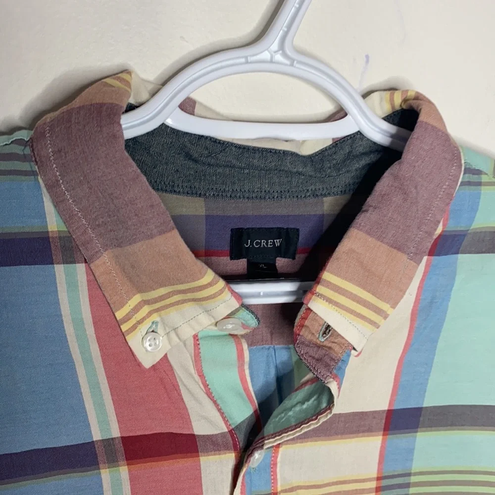 J Crew pastel plaid tartan cotton button up shirt size XL